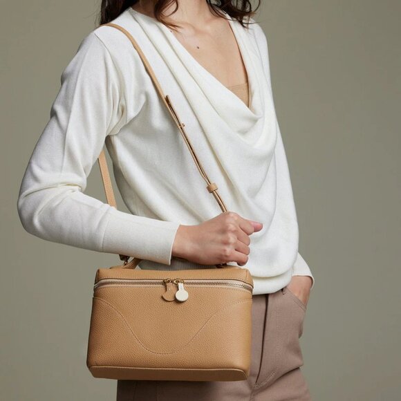 Oleada Mini Anchor Bag 4-way Wear Top Grain Leather Classic Minimal in Camel Tan - Picture 5 of 15